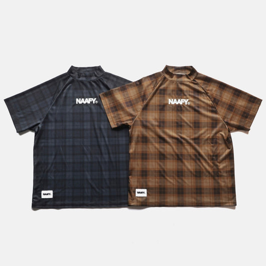 PLAID S/S MOCKNECK